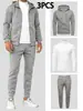 Conjunto de 3 Piezas para Hombre Estilo Americano Otoño e Invierno: Sudadera con Cremallera y Bolsillos, Pantalón Largo, Camiseta