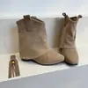2026 Botines Cortos Retro Bohemios con Flecos y Tacón Grueso, Elegantes y Pequeños, Aumentadores de Altura, Estilo Vaquero Occidental para Mujer