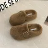 Pantuflas peludas estilo Birkenstock de suela gruesa para mujer, colección otoño/invierno 2026, cómodas para usar al aire libre, diseño de meter, forradas de felpa para abrigar, pantuflas de algodón
