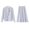 Conjunto de Ropa de Primavera y Otoño para Mujer, Elegante Blusa de Manga Larga y Falda de Cintura Alta de Longitud Media Conjunto de Dos Piezas