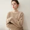 2025 Novo Outono Versátil Feminino Gola Redonda Grossa de Três Fios e Cinco Pontos Suéter de Cashmere Trançado