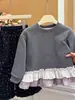 Nuevo Top de Encaje con Felpa para Niñas Otoño e Invierno Capa Base de Otoño para Bebé Ropa de Abrigo de Principios de Otoño para Niños Sudadera Ropa para Niños