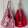 Bolsa de Lona de Grande Capacidade para Mulheres 2026 Novo Estilo Listrada com Letras Bolsa de Ombro/Axila para o Dia a Dia Bolsa Tote Dupla Face