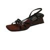 Sandalias de Cuña con Tiras Delgadas para Mujer Verano 2025 Nuevas Suela Gruesa con Falda No Cansan los Pies Punta Cuadrada Punta Abierta Sandalias de Tacón Alto