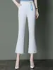 8150 Pantalones Acampanados Verano Ocho Puntos Blanco Ropa Exterior Leggings Encaje Encaje Pantalones para Mujeres de Mediana Edad Pantalones de Micro-estiramiento de Nueve Puntos