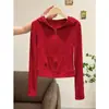 Camiseta Larga con Capucha Roja Navideña para Mujer 2026 Principios de Primavera y Otoño Cárdigan Año Nuevo Chaqueta Corta Roja Top