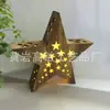Astilla de Madera Talla Hueca Decoración del Hogar Artesanía Regalo Luz Festividad Navideña Pentagrama Marco con Luz LED