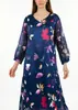 2026 Amazon TEMU Europeo y Americano Tallas Grandes Primavera/Verano Vestido Elegante Largo para Mujer Cuello Redondo Estampado Manga Larga