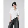 Directo de Fábrica Falso Dos Piezas Rayado Patchwork Unisex Verano Tendencia Marca Holgado Manga Corta Retro Americano Casual Top