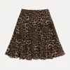 Saia Midi Elegante de Leopardo Cor de Café com Caimento Novo para Mulheres, Verão Cintura Alta Linha A Emagrecedora Casual Franzida