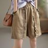 Pantalones Cortos de Algodón para Mujer Verano Casual Sueltos Retro Plisados Algodón Lino Cintura Elástica Pantalones Harem para Mujer