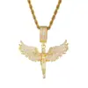 Joyería Transfronteriza Europea y Americana Tk Estilo Retro Neutro Alas de Ángel Incrustadas de Diamantes Dorados Colgante de Collar para Hombres y Mujeres Rap Hip-Hop