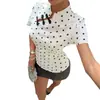 Ins de Fronteira Verão Novo Poá Gola Alta Manga Curta Retrô Feminino Cheongsam Melhorado com Botões Slim Fit Top Estilo Garota Apimentada