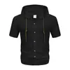 2026 Verano Transfronterizo Amazon Camisa Casual de Manga Corta Lisa para Hombre con Capucha Cordón Plisado Cárdigan Tendencia