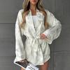 2025 Camisola Solta Estampada Europeia e Americana Shorts Pijama para Mulheres Outono Conjunto de Duas Peças Roupa de Casa Feminina Transfronteiriça para Uso Externo
