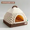 Caseta para Perros Tipo Cajón, Forrada de Felpa en Invierno para Mantener Caliente, Caseta para Gatos Espaciosa Semi-Cerrada, Caseta para Perros de Cuero Texturizado, Adecuada para Todas las Estaciones