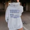 Comércio exterior Suéter feminino com slogan estampado bolso canguru capuz com cordão estampado