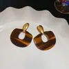Aretes de Borla de Resina con Estilo de Hong Kong, Aguja de Plata, Redondos con Estampado de Leopardo, Lujo Accesible, Aretes Elegantes de Alta Gama, Aretes Versátiles Diarios para Mujeres