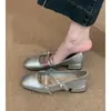 First Encounter Temporada 2026 Primavera Novos Sapatos Mary Jane Retrô Quadrados com Fivela Dupla para Mulheres, Estilo Francês para Noite, Salto Grosso, Boca Rasa