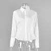 Camisa Nueva de Satén con Solapa Retro Francesa para Otoño e Invierno, Corte Ajustado, Caída Suelta, Estilo Sencillo, Hombreras, Ropa de Abrigo para Mujer