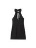 Vestido Sexy Plisado de Cuello Halter para Mujer, Satinado sin Espalda Verano 2025 Ajustado al Cuerpo con Caída Color Sólido Vestido de Pico Profundo