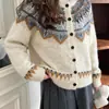 Cardigã suéter Fair Isle estilo coreano para mulheres, novo top de tricô casual solto vintage outono e inverno 2026