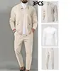 Conjunto de Chaqueta de Otoño para Hombre de Amazon Transfronterizo con Bolsillos con Cremallera, Patrón de Gofre + Camiseta Conjunto de 3 Piezas