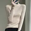 Cuello de pelo peinado manga larga camisa básica ajustada para mujer jersey de cuello alto estilo western top de punto interior para mujer