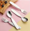 Acero Inoxidable 304 Cuchara Tenedor Superficie Lisa Mango Plano Cubiertos Doméstico Cuchara Corta Cuchara para Sopa Juego de Cucharas para Comida de Bebé para Niños