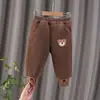 Calças de inverno estilo western de algodão e espessas para meninos e meninas Novo lindo bebê menino calças de algodão bordadas com cabeça de urso de inverno