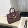 Bolso de Mano de Cuero Genuino con Hebilla Chapada en Oro Platino Patrón Lichi Gran Capacidad Bolso Tipo Kelly para Mujer 2026 Nuevo Bolso de Hombro de Moda Tendencia