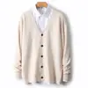 Cardigan de Lana de Cuello en V Nuevo Llegado Chaqueta de Punto para Hombre Suéter de Cachemir Holgado de Color Sólido Manga Larga Casual Versátil 2024