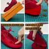 Versión en Stock~Cómodos Zapatos Mary Jane Rojos Invisibles de 5 cm para Mujeres Bajitas, Bailarinas Suaves