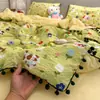 Conjunto de quatro peças aeróbico para maternidade e bebê Classe A, estilo cartoon de algodão puro, gaze plissada, conjunto de três peças para dormitório estudantil de quatro estações, lençol e fronha 4
