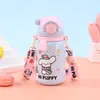 Perro Blanco Pequeño de Dibujos Animados Taza Térmica Rebotante Color Macarrón Lindo Taza de Agua para Estudiantes Portátil Cruzada Taza con Popote para Niños