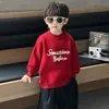 Suéter Infantil Outono/Inverno 2025 Novo Estilo Street Cool Kids Malha Grossa Aveludada Meninos Outono/Inverno Vermelho
