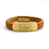 Pulsera de Acero de Titanio Estilo Xizang de Cinco Sutras para Hombres y Mujeres, Pulsera Versátil Color Oro Arena, Pulsera de Cordón de Cuero, Venta al por Mayor
