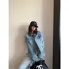 Jaqueta jeans curta americana retrô de outono minimalista de alta qualidade com efeito desgastado para mulheres, top jaqueta vintage com lavagem degradê
