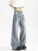 Jeans Lavados Azules de Moda para Hombre Verano Estilo High Street Versátiles Casuales Pantalones de Pierna Ancha Pantalones Americanos Sueltos de Pierna Ancha