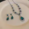 Conjunto vintage de brincos e colar de borla torcida cravejados de diamantes, corrente de clavícula de luxo leve de alta qualidade, estilo palaciano para mulheres