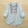 Cardigan de Gaze Dupla Bordado Flor de Trigo Estilo Étnico Mori Girl Japonês Camisa de Manga Curta Tops Casuais Femininos Atacado