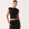 Camiseta Corta Asimétrica de un Solo Hombro Estilo Europeo y Americano Moda Puro Deseo con Elementos de Diseño, Top Base Ajustado Fruncido Chica Picante para Mujer