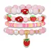 Colgante de Fresa Transfronterizo Europeo y Americano Pulsera de Joyería para Mano con Cuentas de Arcilla Suave Conjunto de 24 Piezas de Pulsera Multicapa Rosa Linda y Versátil de Moda