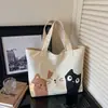 Bolsa de Lona com Gato de Desenho Animado para Mulheres, Bolsa de Mão Simples e Casual Mais Vendida Transfronteiriça para Trabalho e Deslocamento, Bolsa Tote de Grande Capacidade