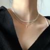 Colar Empilhado Novo Estilo 2021 Feminino Prata de Lei s925 Corrente de Contas Atacado Colar com Cruz Moda Coreana Corrente para Clavícula