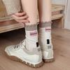 Rizo Encaje Bloque de Color Doble Costura Doble Puño Algodón Puro Talón Serie Miu Etiqueta de Tela Calcetines de Media Caña para Mujer Adelgazantes Calcetines Holgados JK