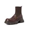 Botines Gruesos de Camelia para Mujer, Botas Estrechas de Tacón Grueso, Nuevos Botines de Calcetín Elástico Tejidos con Retazos de Punta Redonda para Otoño/Invierno