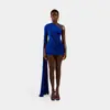 Vestido Bodycon Ajustado para Fiesta Cena Mangas Fluidas Cruzadas al Cuello de un Hombro Falda Corta de Pliegues Drapados que se Ajusta a la Cadera