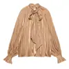 Comercio exterior 2026 otoño nuevo estilo europeo y americano moda femenina casual camisa de textura satén de seda con lazo 8741252