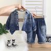 Estilo Novo Primavera e Outono 2025 Jaqueta Jeans Charmosa para Meninos Pequenos Conjunto de Três Peças para Meninos de Um Ano Roupas da Moda Roupas Infantis